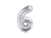 Balon foliowy Cyfra ''6'', 35cm, srebrny - zdjęcie