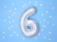 Balon foliowy Cyfra ''6'', 35cm, srebrny, zdjęcie 2
