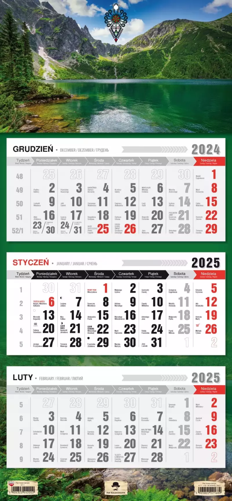 KALENDARZ TRÓJDZIELNY 2025 ROK PŁASKA GŁÓWKA MORSKIE OKO KALENDARZ TRÓJDZIELNY 2025 ROK PŁASKA GŁÓWKA MORSKIE OKO
