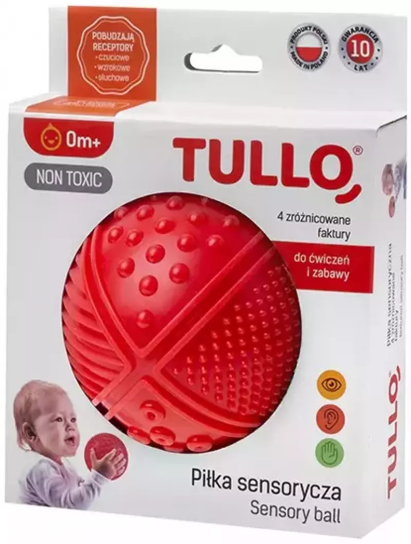 Piłka sensoryczna z 4 fakturami, czerwona