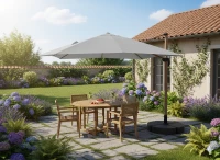 Parasol Ogrodowy 3 x 3 m Szary "Roma" z Pokrowcem - Wood Effect, zdjęcie 8