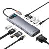 HUB 11w1 Baseus Metal Gleam Series USB-C do USB-C PD / 3x USB-A 3.0 / USB-A 2.0 / HDMI / VGA / AUX / RJ-45 / SD TF - szary - zdjęcie