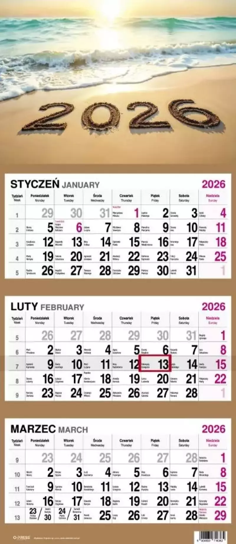 Kalendarz 2026 Trójdzielny Plaża Kalendarz 2026 Trójdzielny Plaża