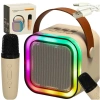 Zestaw do karaoke głośnik Bluetooth mikrofon USB LED beżowy - zdjęcie