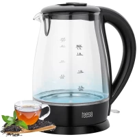 Czajnik elektryczny TEESA, szklany, 2200 W, czarny, 1,7 L, zdjęcie 7