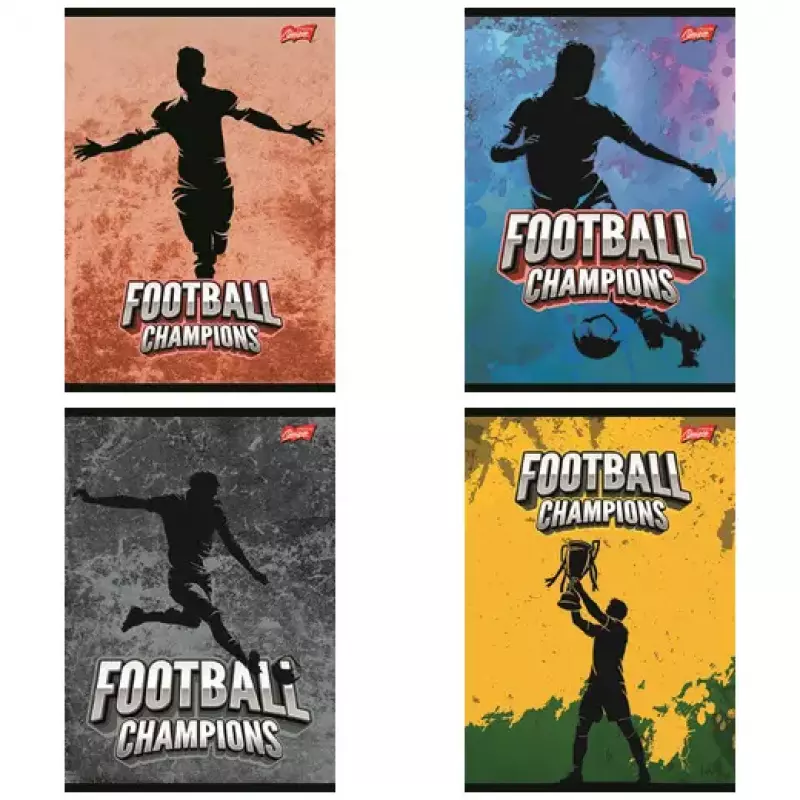 Zeszyt A4 32 kartki kratka. Okładka laminowana  lakier miejscowy UV 70 g/m2. Football Champions