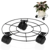 Podstawka pod doniczkę na kółkach metalowa czarna 25 cm - zdjęcie