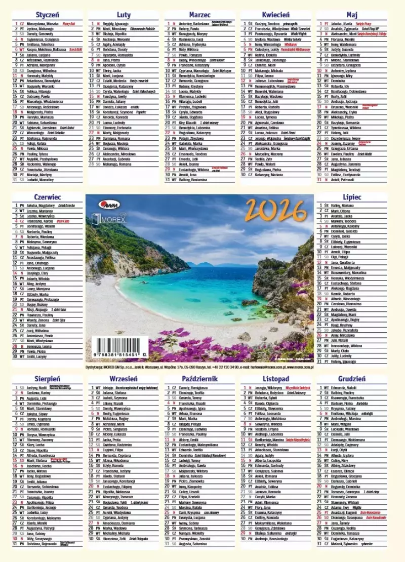 Kalendarz 2026 listkowy KL
