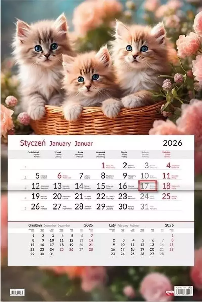 Kalendarz 2026 jednodzielny Kotki Kalendarz 2026 jednodzielny Kotki