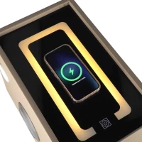 Szafka nocna szuflady oświetlenie LED USB ładowanie głośnik Bluetooth beżowa, zdjęcie 12