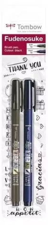 Flamastry Brush pen Fudenosuke czarny tw 1 i 2 2sz - zdjęcie