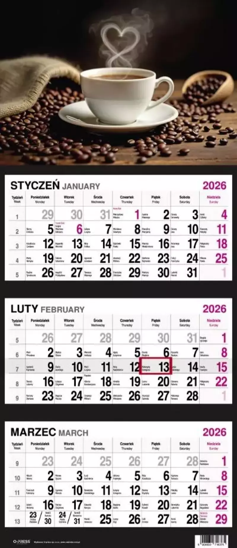 Kalendarz 2026 Trójdzielny Kawa Kalendarz 2026 Trójdzielny Kawa
