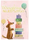 Karnet urodzinowy, jamnik z prezentami - zdjęcie