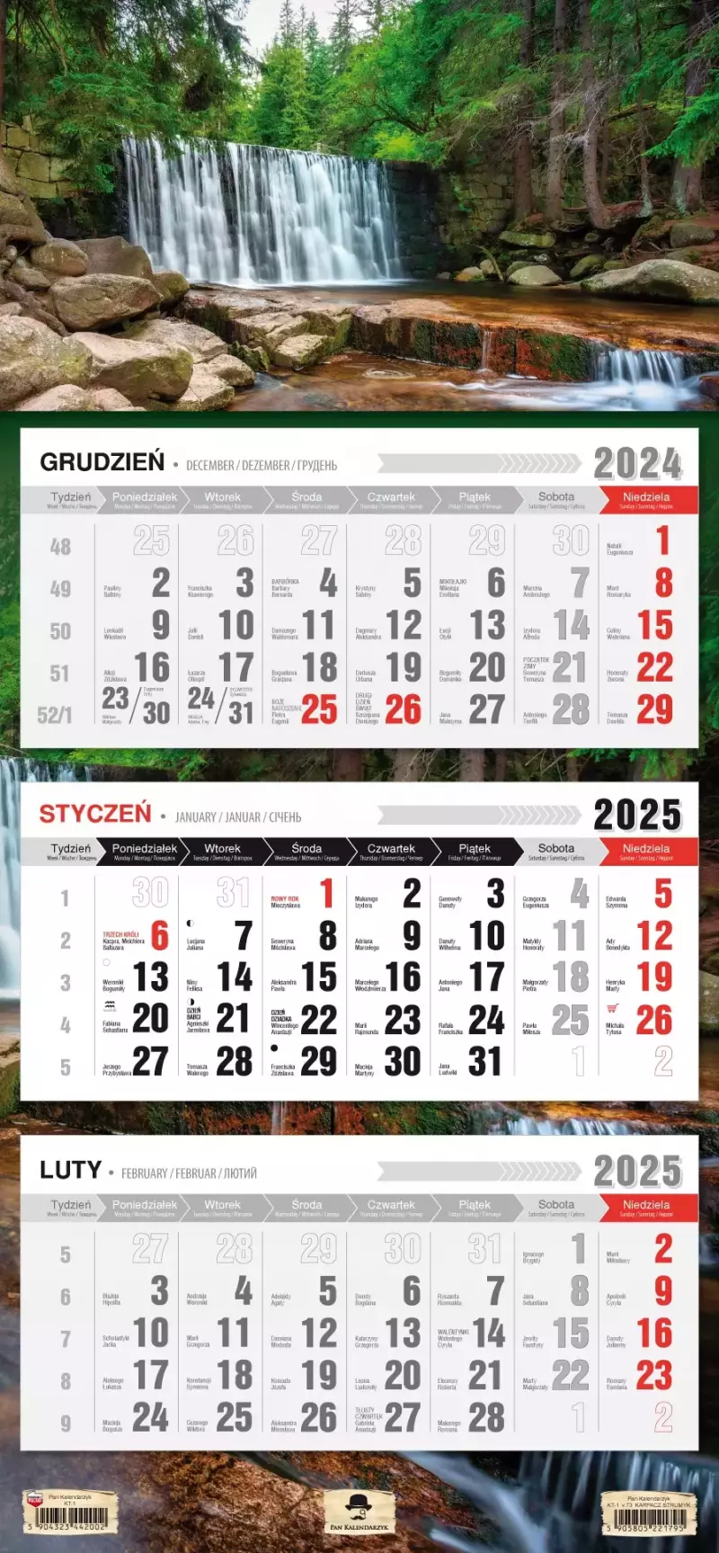 Kalendarz ścienny TRÓJDZIELNY 2025 KARPACZ STRUMYK