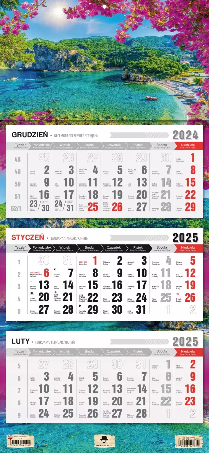 Kalendarz ścienny TRÓJDZIELNY 2025 Grecja - Korfu