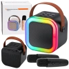 Zestaw Do Karaoke Głośnik Bluetooth Dwa Mikrofony Światła LED Czarny - zdjęcie