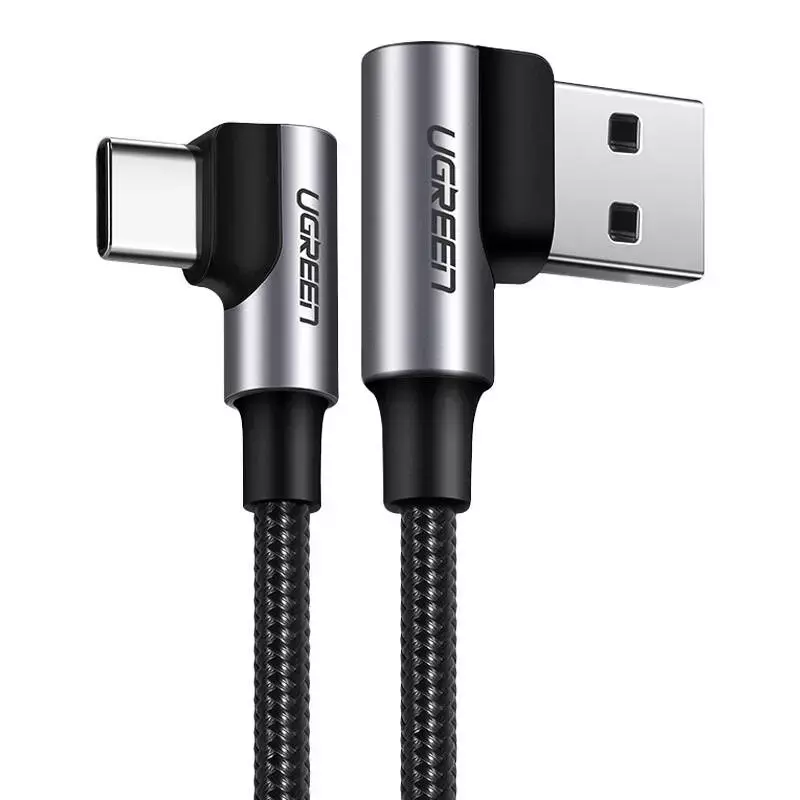 Kabel UGREEN US176 USB-A-USB-C 1m kątowy (czarny) Kabel UGREEN US176 USB-A-USB-C 1m kątowy (czarny)