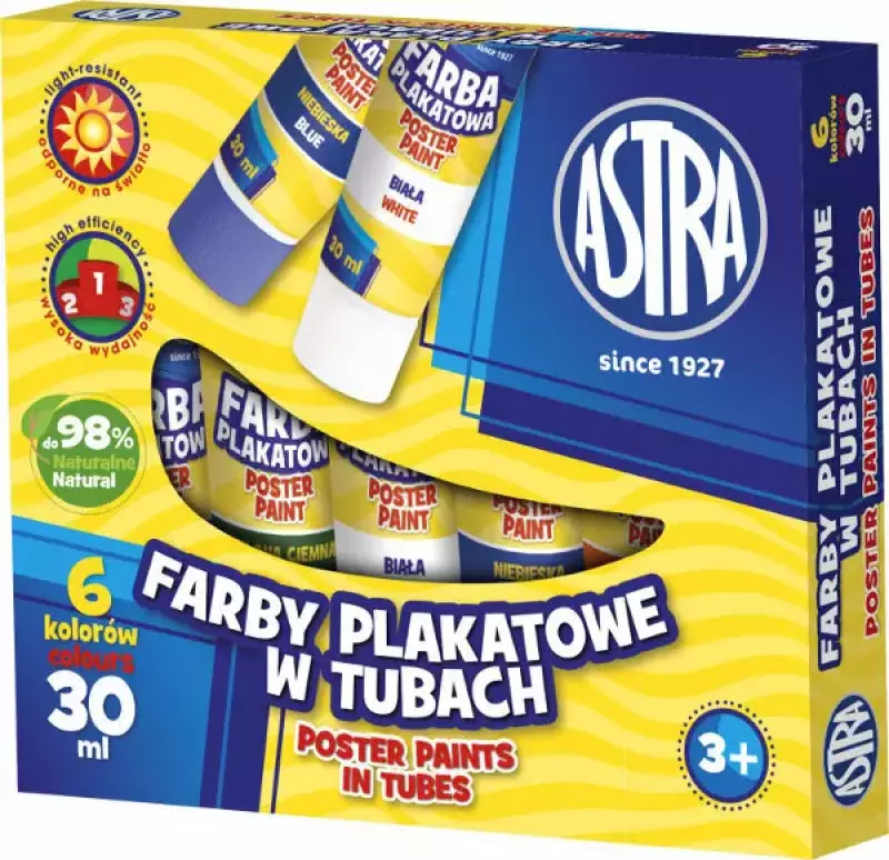 Farby plakatowe w tubie, 6 kolorów 30 ml