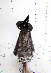 Kapelusz CZAROWNICY czarny HALLOWEEN księżyce, zdjęcie 4