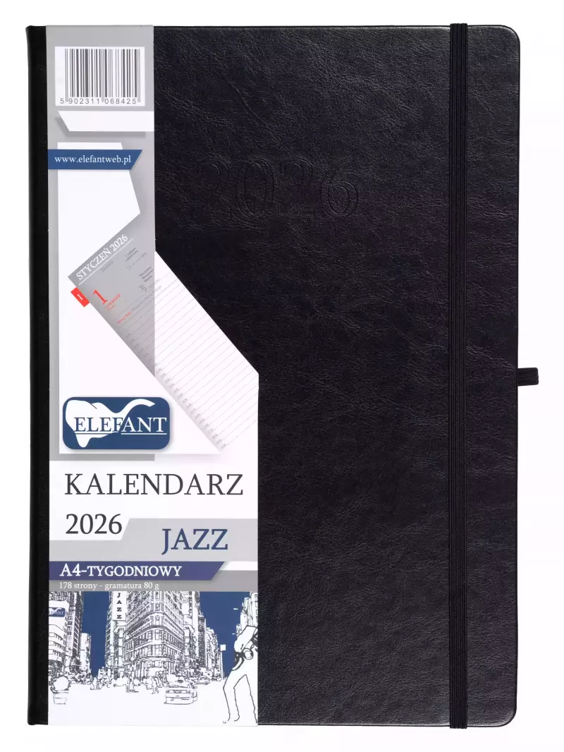 Jazz Kalendarz A4 tygodniowy czarny 2026 Jazz Kalendarz A4 tygodniowy czarny 2026