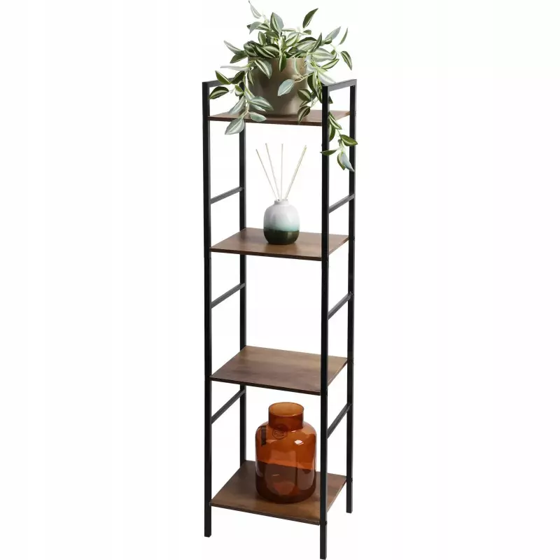 Regał Półka Stojąca 4 Poziomowa MDF Metal 29,5x23,5x106,5CM Regał Półka Stojąca 4 Poziomowa MDF Metal 29,5x23,5x106,5CM