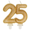 Świeczka urodzinowa, cyfra 25 - złota brokatowa, 7 cm - zdjęcie