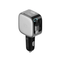 Ładowarka samochodowa Cuktech CC903P 100 W z wyświetlaczem i zwijanym kablem USB-C 70 cm - szara, zdjęcie 4