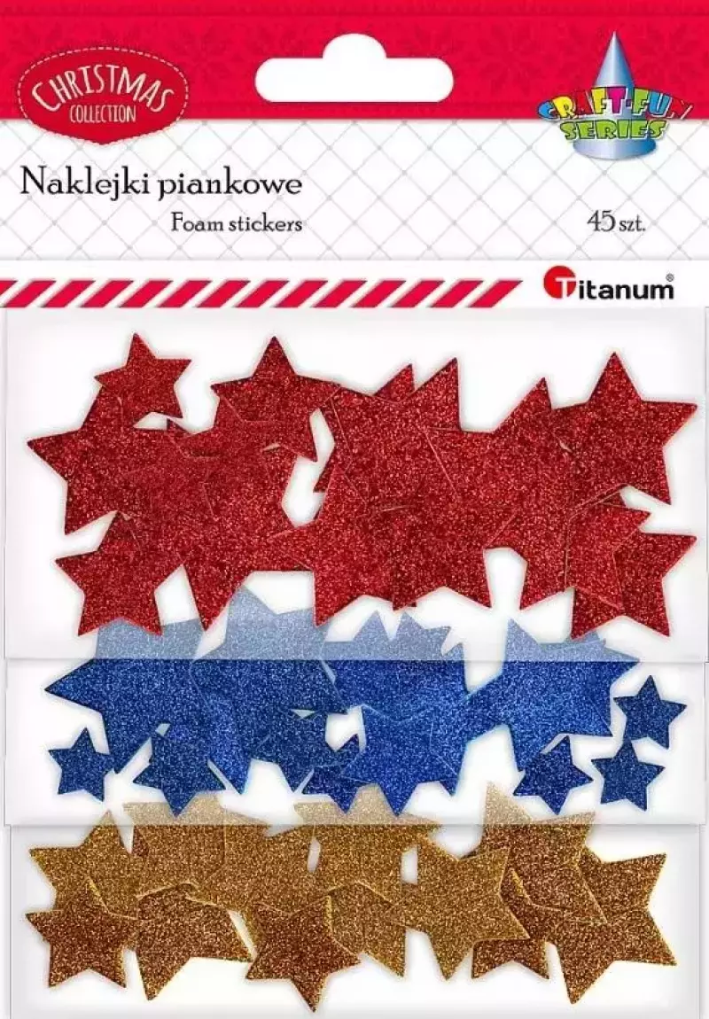 Naklejki piankowe brokatowe. Gwiazdki, 45 sztuk