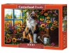 Puzzle 1000 elementów. Medytujący kot wśród kwiatów - zdjęcie