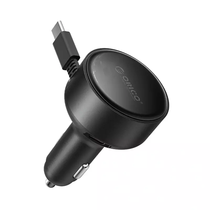 Ładowarka samochodowa Orico FC-60-2C 60W ze zwijanym kablem USB-C 65 cm - czarna Ładowarka samochodowa Orico FC-60-2C 60W ze zwijanym kablem USB-C 65 cm - czarna