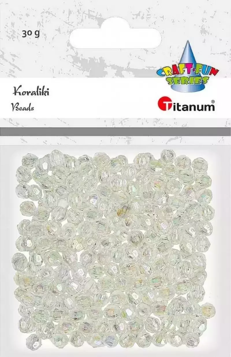 Koraliki plastikowe fasetowane 30g białe Koraliki plastikowe fasetowane 30g białe