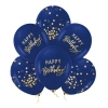 Balony Happy Birthday granatowo-złote 12cali 6szt. zestaw - zdjęcie