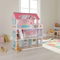 Domek dla lalek drewniany MDF mebelki 70cm różowy LED, zdjęcie 16