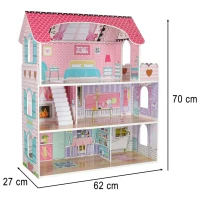 Domek dla lalek drewniany MDF mebelki 70cm różowy LED, zdjęcie 9