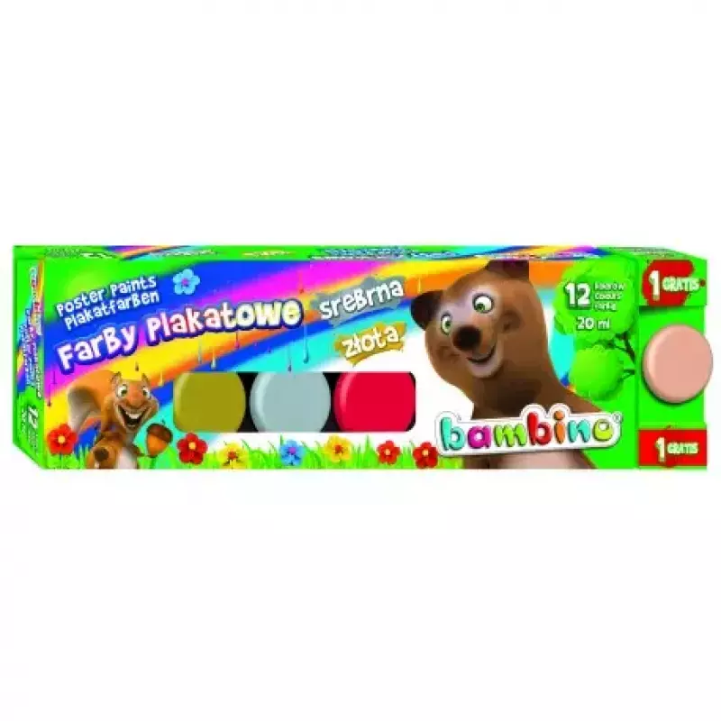 Farby plakatowe Bambino, 12 kolorów Farby plakatowe Bambino, 12 kolorów