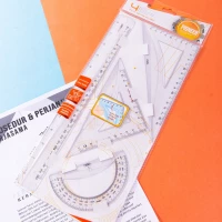 Zestaw geometryczny 4 elementy linijka kątomierz ekierka Deli transparent, zdjęcie 7
