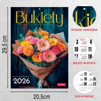 KALENDARZ ŚCIENNY A4 BUKIETY 2026 Wieloplanszowy Miesięczny, zdjęcie 2