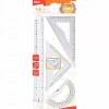 Zestaw geometryczny 4 elementy linijka kątomierz ekierka Deli transparent - zdjęcie