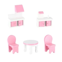 Domek dla lalek drewniany MDF mebelki 70cm różowy LED, zdjęcie 4