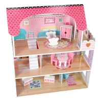Domek dla lalek drewniany MDF mebelki 70cm różowy LED, zdjęcie 6