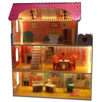 Domek dla lalek drewniany MDF mebelki 70cm różowy LED, zdjęcie 2