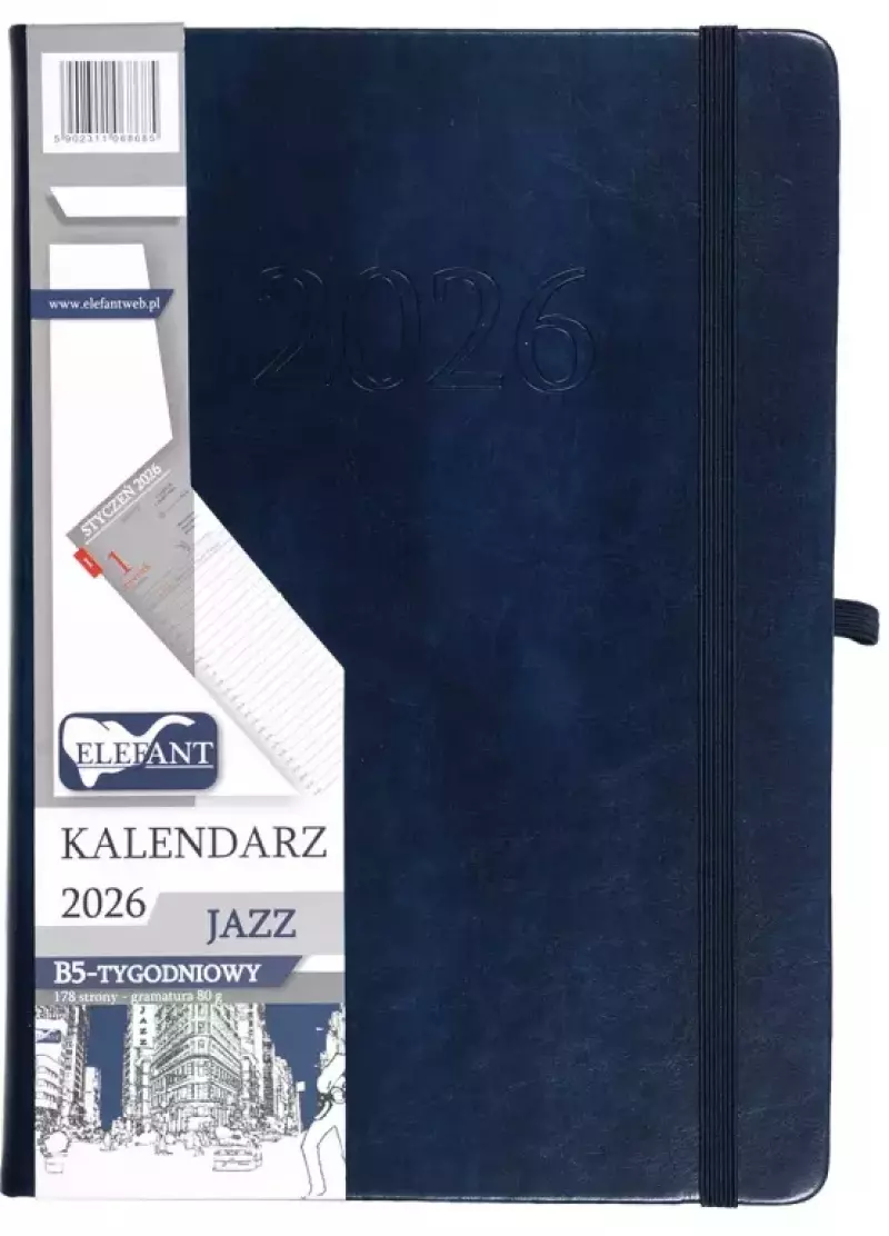 Kalendarz 2026 B5 tygodniowy Jazz, granatowy Kalendarz 2026 B5 tygodniowy Jazz, granatowy