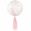 Balon PVC z konfetti i frędzlami różowy - zdjęcie