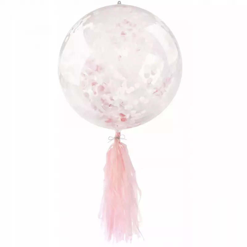 Balon PVC z konfetti i frędzlami różowy Balon PVC z konfetti i frędzlami różowy