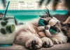 Mata na biurko z nadrukiem chillout cat - zdjęcie
