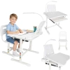 Biurko dziecięce szkolne regulowane krzesło lampka LED USB białe - zdjęcie