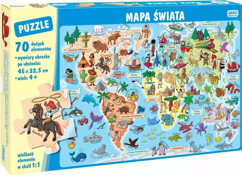 Puzzle 70 elementów. Mapa świata Puzzle 70 elementów. Mapa świata