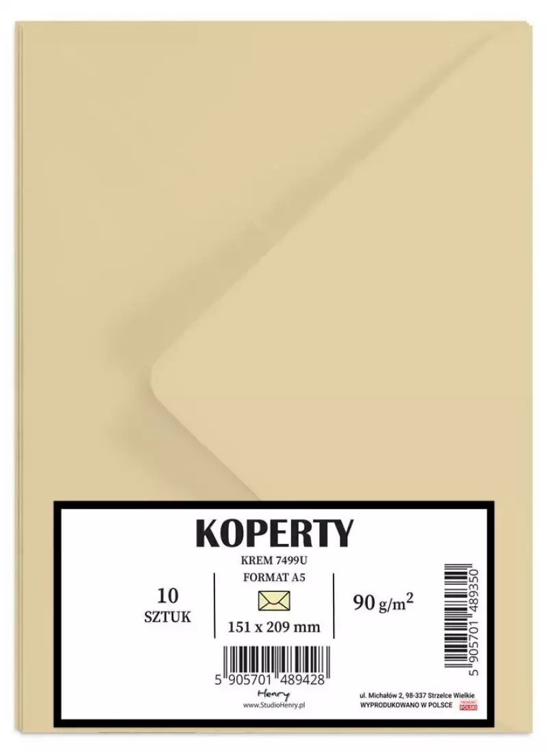 Koperty A5, kremowe (10 sztuk)
