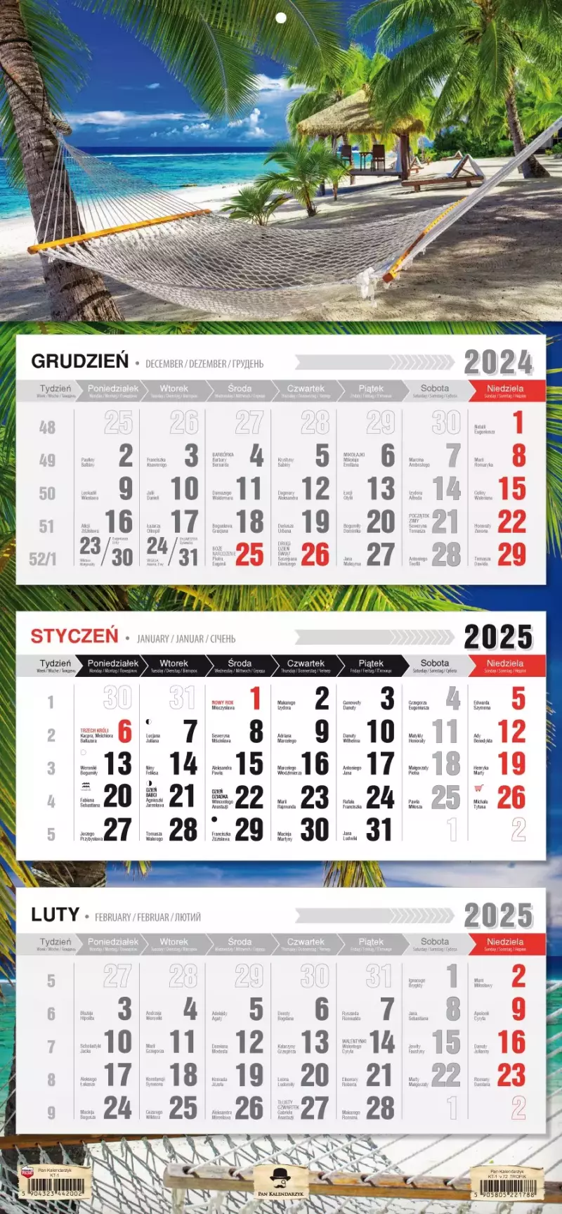 Kalendarz ścienny TRÓJDZIELNY 2025 KT1v72 TROPIK
