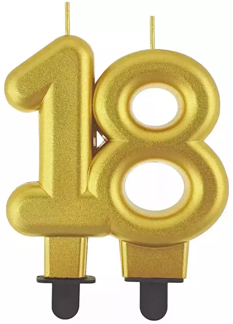 Świeczka urodzinowa liczba 18, złota Świeczka urodzinowa liczba 18, złota